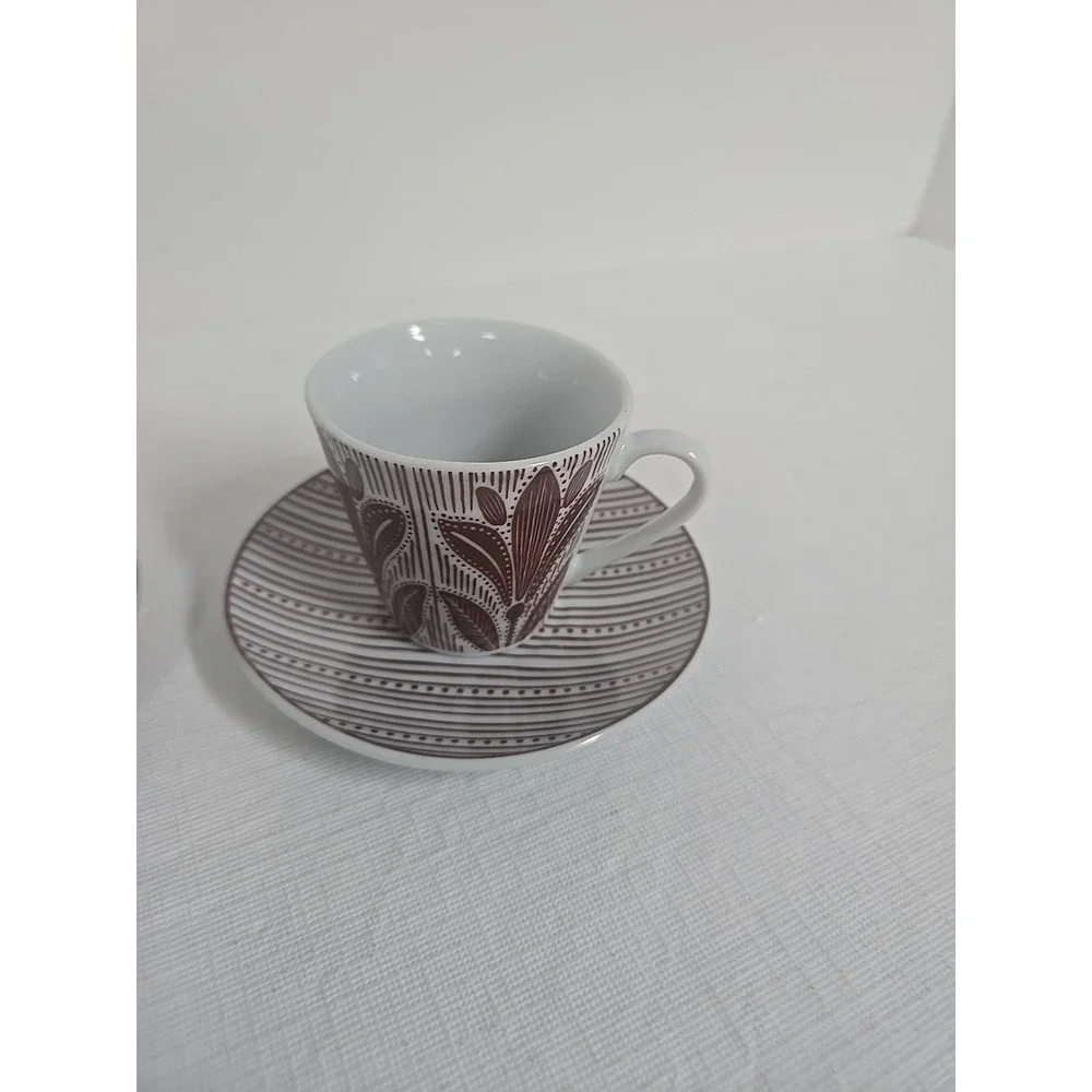 English Home Tulipe Burgundy Espresso Cups Saucers Set of‎ 2 Turkish Coffee